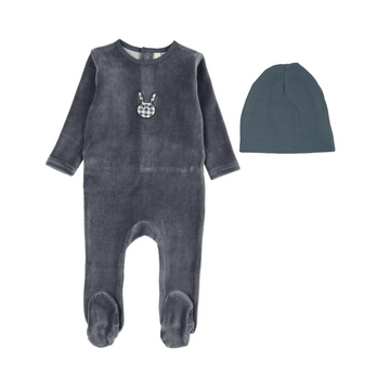 Lilette by Lil Legs Off Navy Velour Gingham Bunny Footie Set