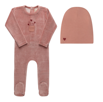 Ely's & Co. Stripe Footie & Beanie Set - Pink