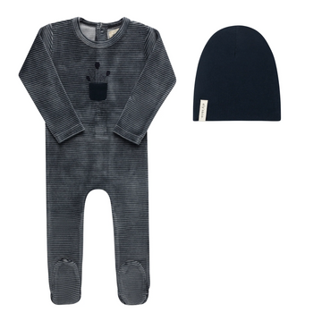 Ely's & Co. Stripe Footie & Beanie Set - Blue
