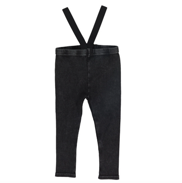 Lil Legs Black Wash Basic Leggings Washed Suspender Leggings