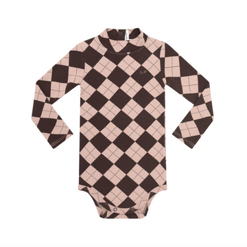 Little Parni Brown Argyle Mockneck Onesie (K707)- Runs big size down