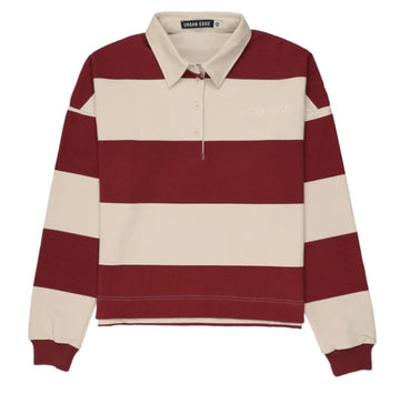 Urban Edge Striped Rugby Sweatshirt Burgundy