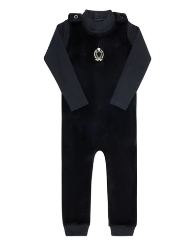 Aurora - Mockneck Bodysuit & Overall Black Metallic Crest