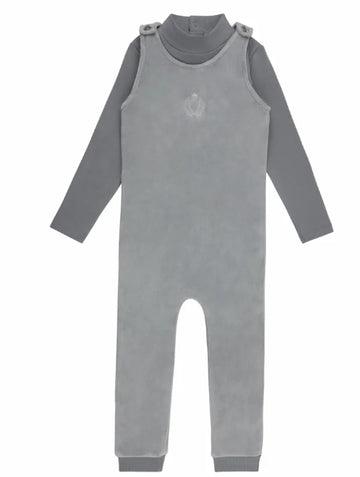 Aurora - Mockneck Bodysuit & Overall Blue Metallic Crest