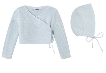 Mini Label Boys Blue Wrap Cardigan and Bonnet