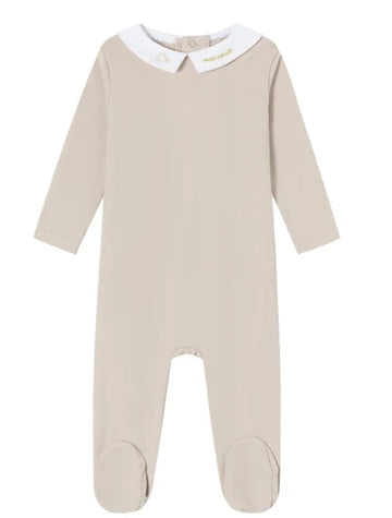 Mini Label Girls Unisex Taupe Metallic Embroidered Footie