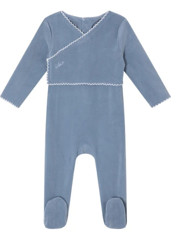 Mini Label Boys Blue Classic Velour Footie