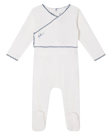 Mini Label Boys White Classic Velour Footie and Bonnet