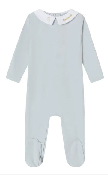 Mini Label Boys Blue Metallic Embroidered Footie
