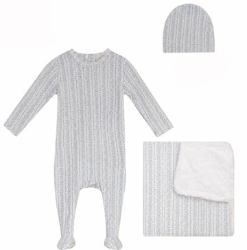 Bubani Blue Printed Footie, Hat and Blanket Set [75W273-B]