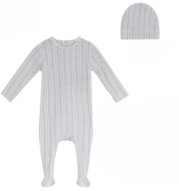Bubani Blue Printed Footie and Hat Set [75W272B]