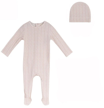 Bubani Pink Printed Footie and Hat Set [75W272G]