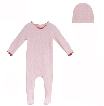 Bubani Pink Polka Dot Footie and Hat Set [477W272G]