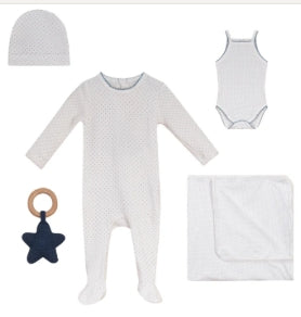 Bubani White/Blue Polka Dot Footie and Hat Set [477W278B]