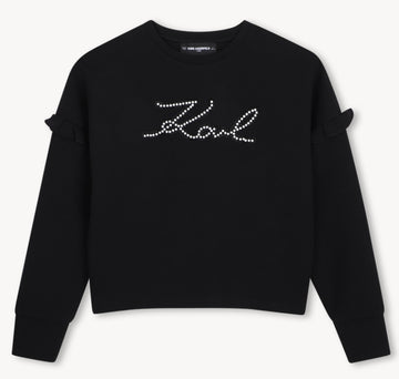 Karl Lagerfeld Kids Girls Black Logo Pearl Sweatshirt