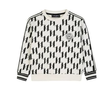 Karl Lagerfeld Kids White Boys All Over Logo Monogram Patch Sweatshirt