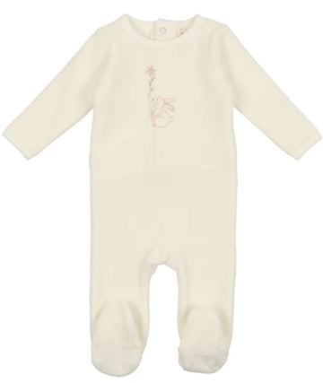 Lilette By Lil Legs Velour Bunny Footie - White with Flower