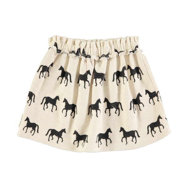 Piupiuchick Ecru W/ Black Horses Knee-Lenght Skirt