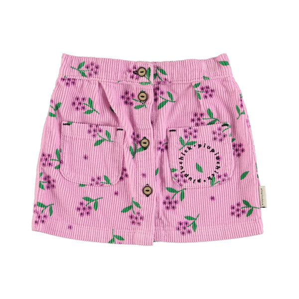 Piupiuchick Pink Corduroy W/ Flowers Allover Knee-Lenght Skirt