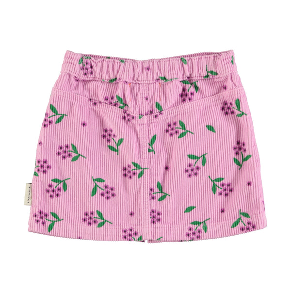 Piupiuchick Pink Corduroy W/ Flowers Allover Knee-Lenght Skirt