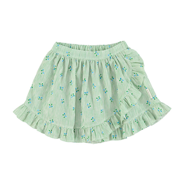 Piupiuchick Green Stripes w/ Little Flowers Short Skirt w/ Rues