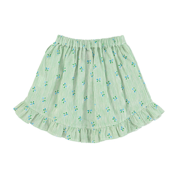 Piupiuchick Green Stripes w/ Little Flowers Knee Lenght Skirt w/ Rues