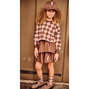 Little Parni Casual Cropped Argyle Sweatshirt - Brown [K706]