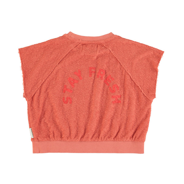 Piupiuchick Terracotta w/ Apple Print Sleeveless Sweatshirt