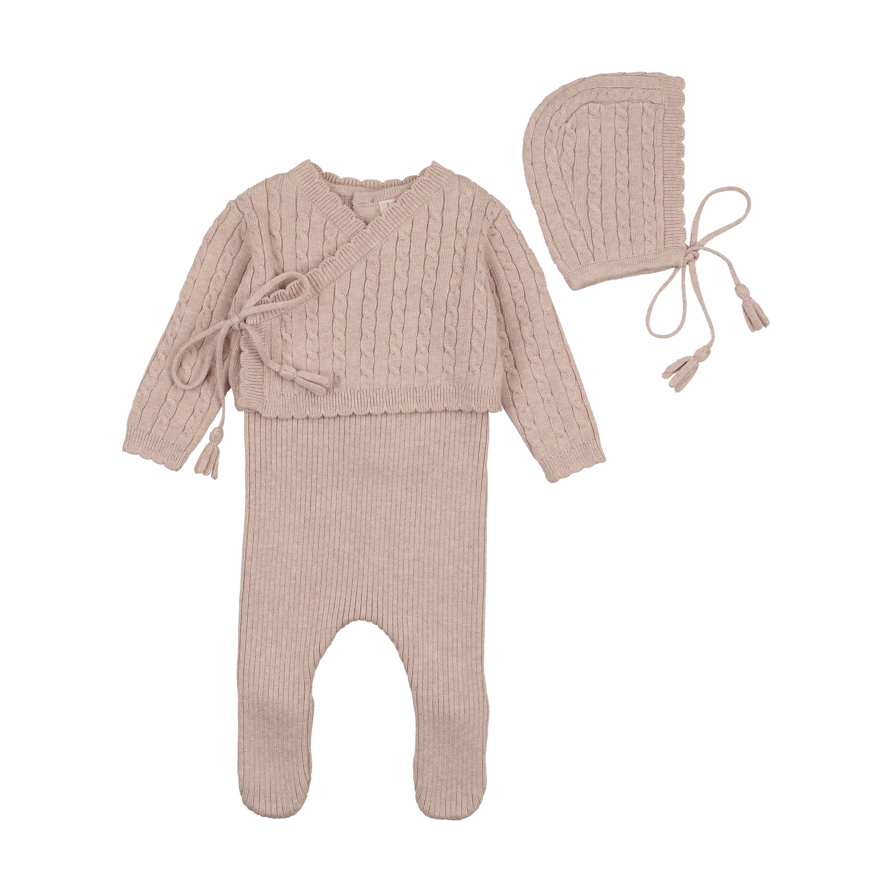 Bee & Dee Marled Pink Soft Cable Knit Outfit | Buttons Bebe