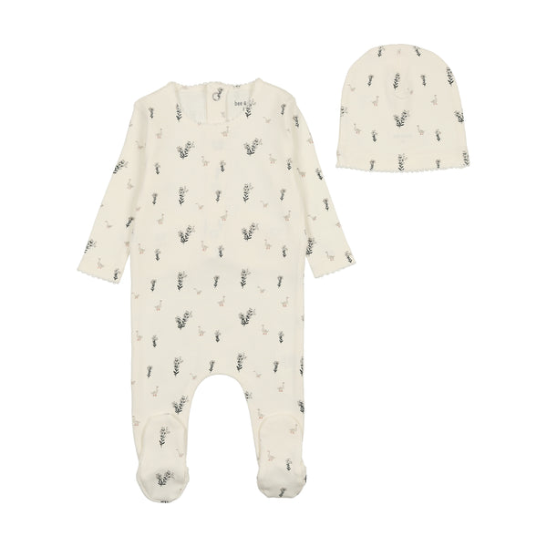 Bee & Dee Ivory Boys Swan Print Collection Footie with Beanie