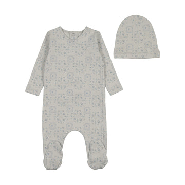 Bee & Dee Sweet Pattern Footie/Beanie Dusty Blue