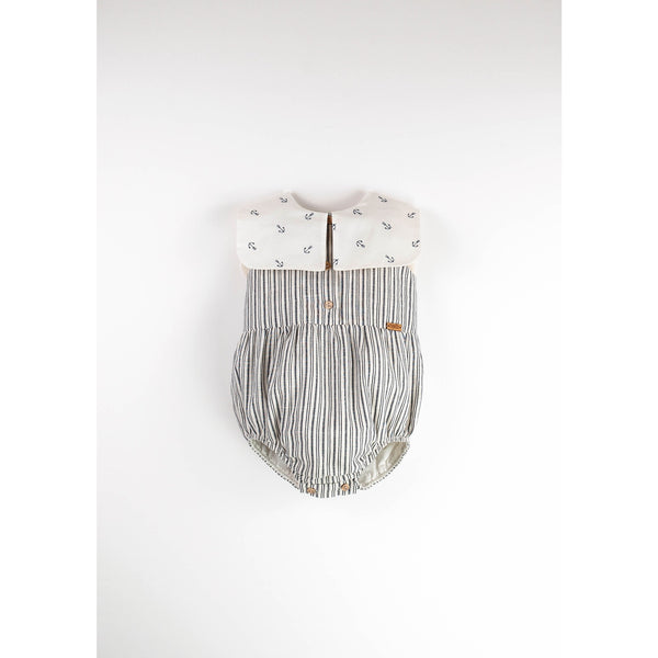 Popelin Embroidered Striped Romper Suit With Bib Collar (Mod.10.4)