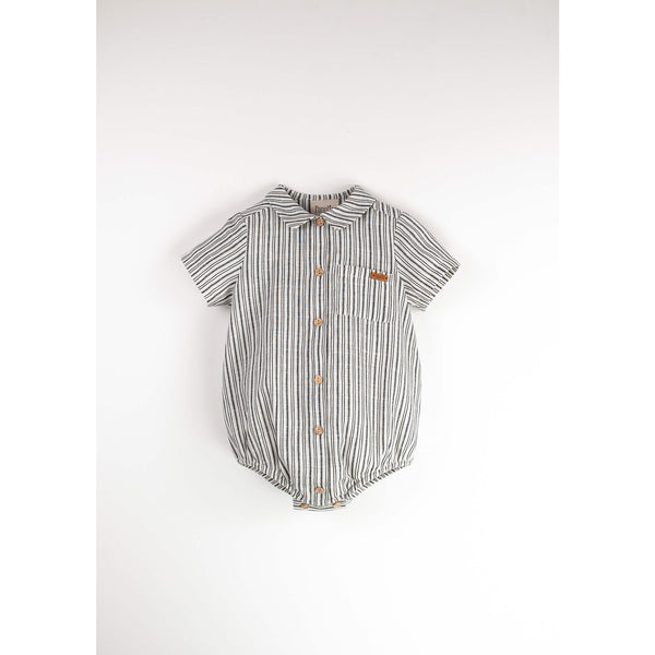 Popelin Embroidered Striped Romper Suit With Shirt Collar (Mod.16.1)
