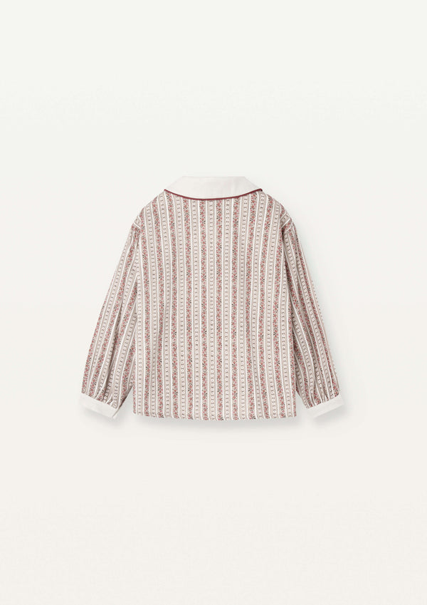 Popelin Burgundy Flower Print Shirt With Baby Collar And Puffed Sleeves (Mod 26.3)