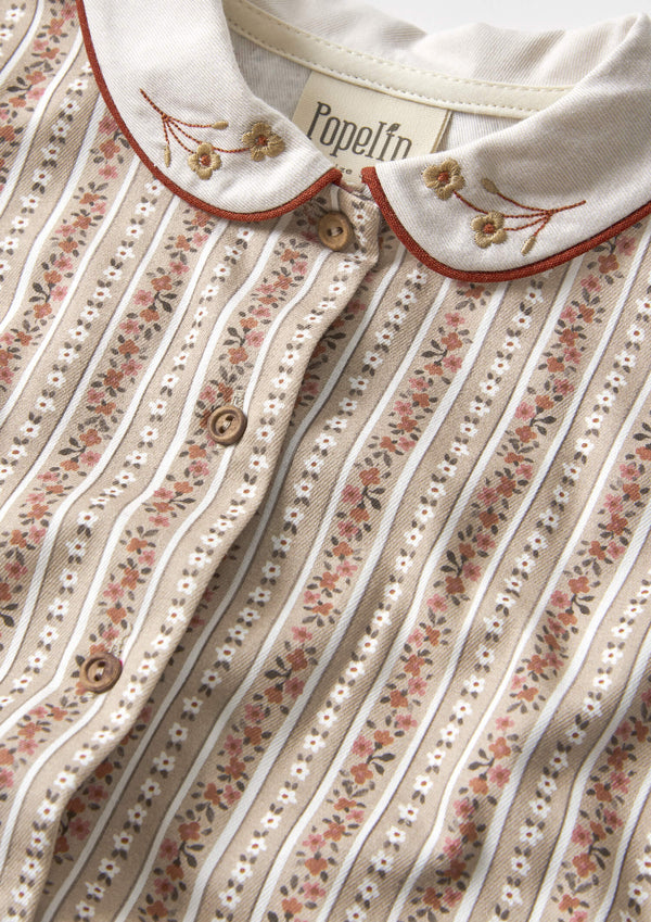 Popelin Burgundy Flower Print Shirt With Baby Collar And Puffed Sleeves (Mod 26.3)