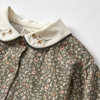 Popelin Green Flower Print Shirt With Baby Collar And Puffed Sleeves (Mod 26.5)