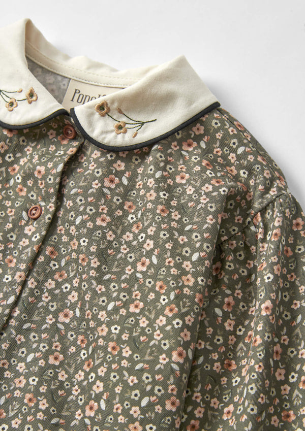 Popelin Green Flower Print Shirt With Baby Collar And Puffed Sleeves (Mod 26.5)