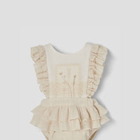 Popelin Off-white romper suit with embroidered bib (Mod.3.1)