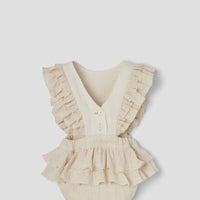 Popelin Off-white romper suit with embroidered bib (Mod.3.1)