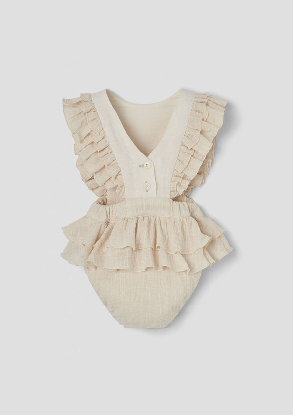 Popelin Off-white romper suit with embroidered bib (Mod.3.1)
