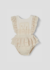 Popelin Off-white romper suit with embroidered bib (Mod.3.1)