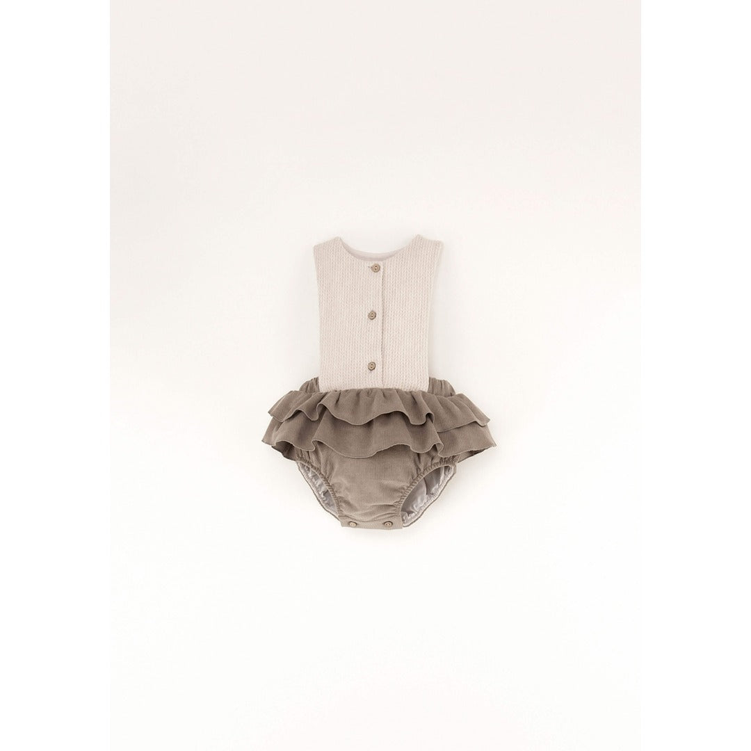 Popelin Taupe Romper Suit With Bib And Frill (MOD 3.4)