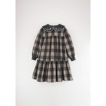 Popelin Taupe Check Dress With Embroidered Collar (MOD 33.4)