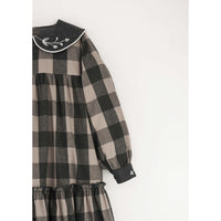 Popelin Taupe Check Dress With Embroidered Collar (MOD 33.4)