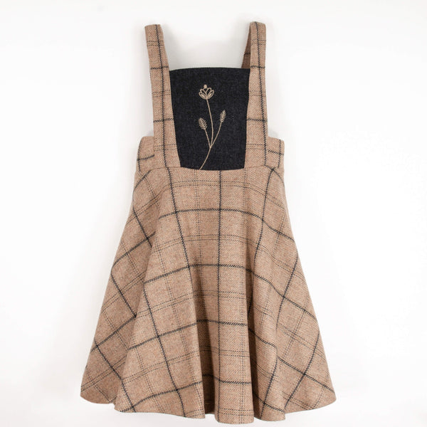 Popelin Beige Plaid Dungaree Dress With Embroidered Yolk (Mod 35.2)