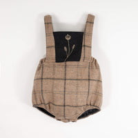 Popelin Beige Plaid Woollen Romper Suit With Bib And Straps (MOD 4.2)