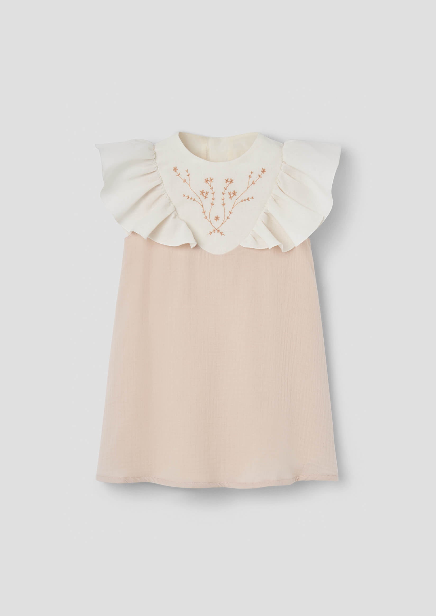 Popelin Dusty pink short dress with embroidered yoke (Mod.40.2)