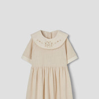 Popelin Off-white short dress with embroidered bib collar (Mod.41.1)