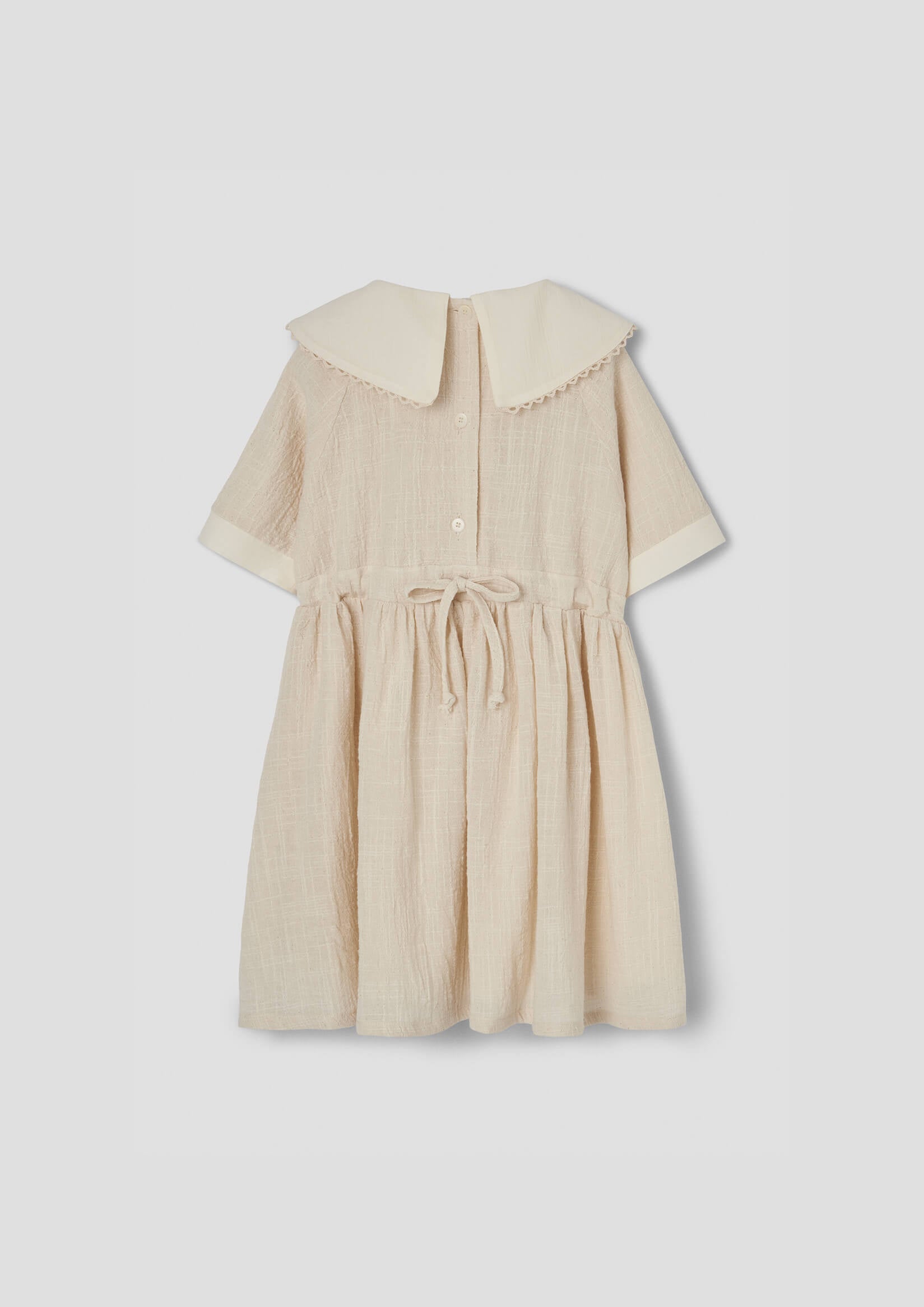 Popelin Off-white short dress with embroidered bib collar (Mod