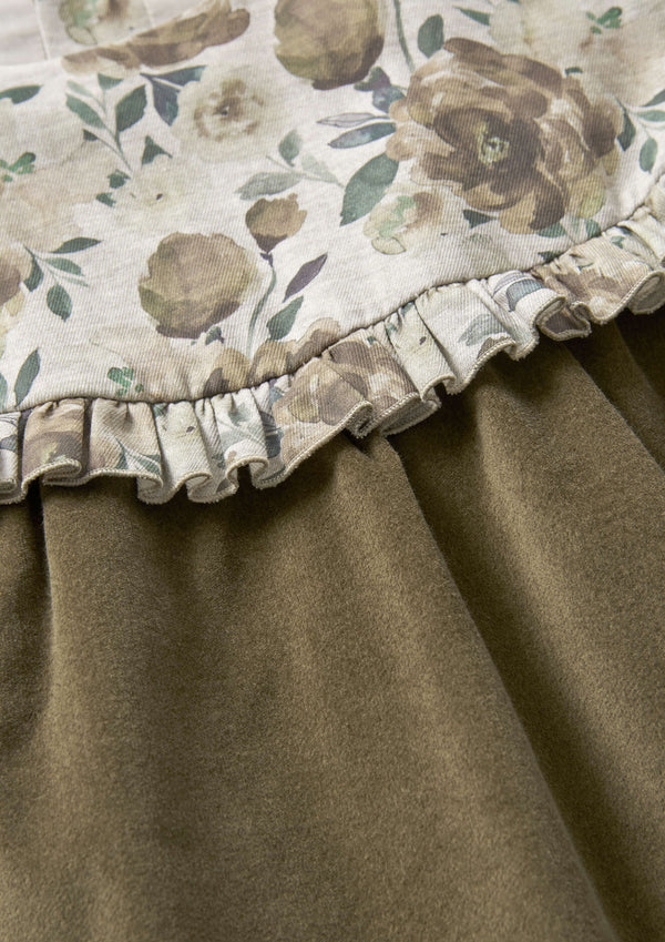 Popelin Green Velvet Floral Dress With Yoke (Mod 41.3)